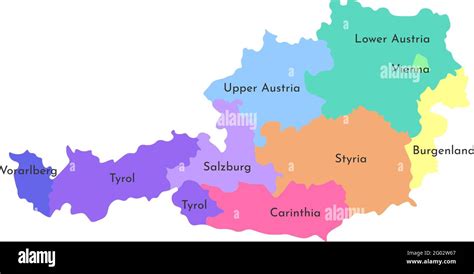 ilustración vectorial aislada del mapa administrativo simplificado de austria fronteras y