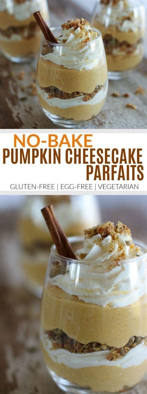 No Bake Pumpkin Cheesecake Parfaits In Small Glasses With Cinnamon Sticks