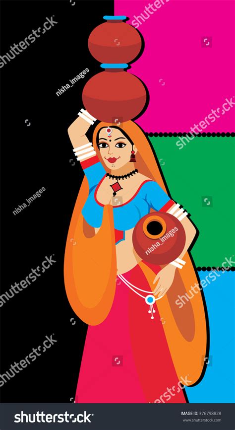 Indian Village Woman Carrying Water Stock Vector Royalty Free 376798828 Shutterstock