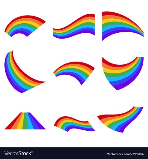 Set Of Rainbows In Different Shape Isolated Vector Image