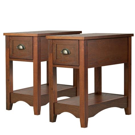 Gymax Set Of 2 Contemporary Side End Table Compact Table W Drawer