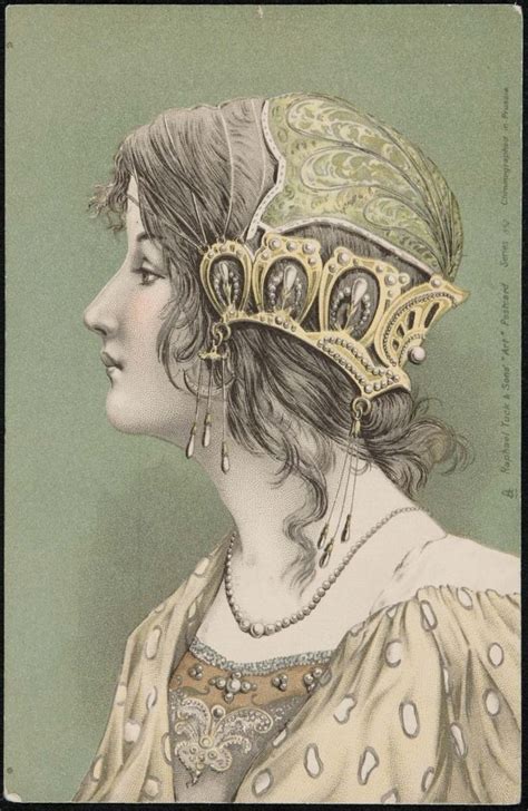 Heaveninawildflower — Art Nouveau Postcard Of A Woman Wearing A Gold