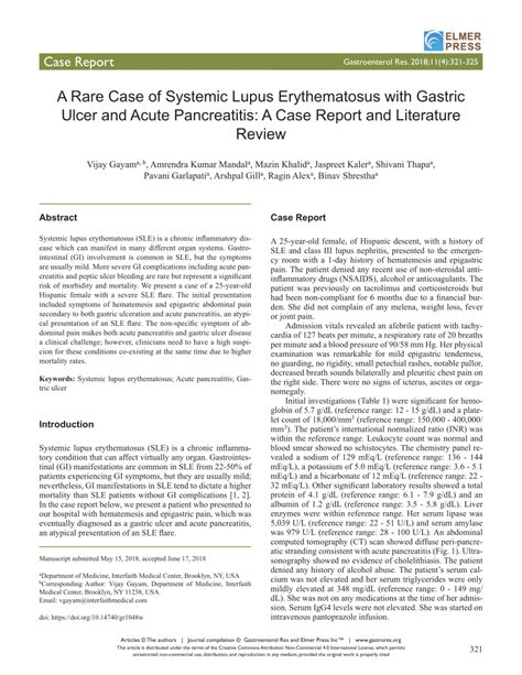 PDF A Rare Case Of Systemic Lupus Erythematosus With Gastric Ulcer