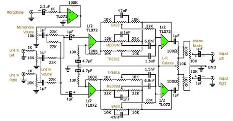 Stereo Tone Control With Line In Microphone Mixer Schematic And Pcb Layout