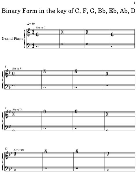 Binary Form In The Key Of C F G Bb Eb Ab D Sheet Music For Piano