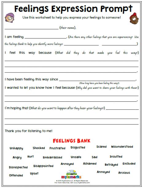Expressing Your Feelings Worksheets