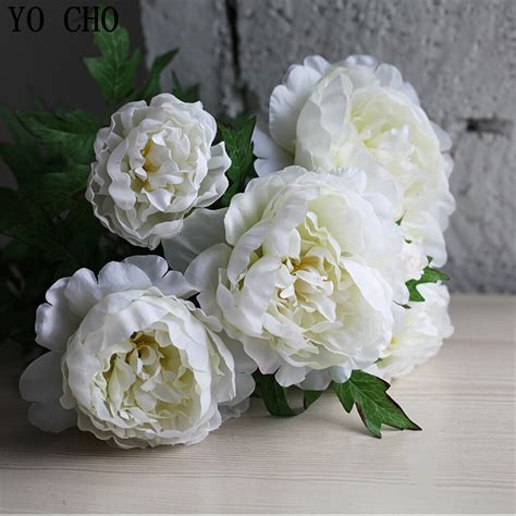 Yo Cho Silk Artificial Big Flower White Peony Bouquet For Wedding