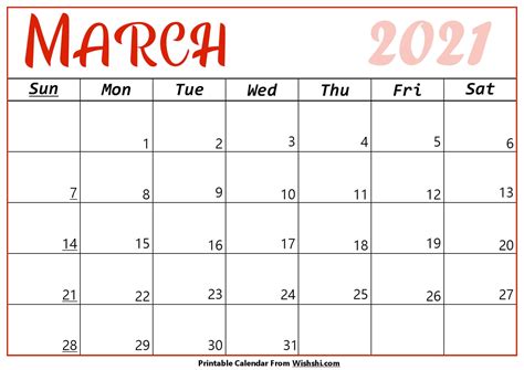 Simple monthly planner and calendar for january 2021. March 2021 Calendar Printable - Free Printable Calendars ...