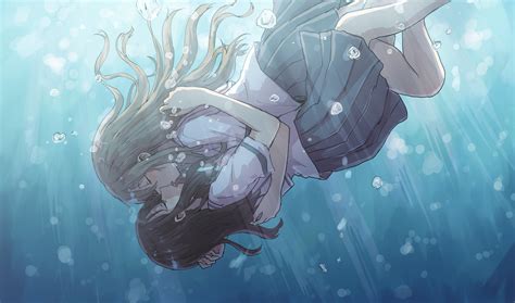 4k Underwater Anime Girls Betock Yuri Original Characters Kissing
