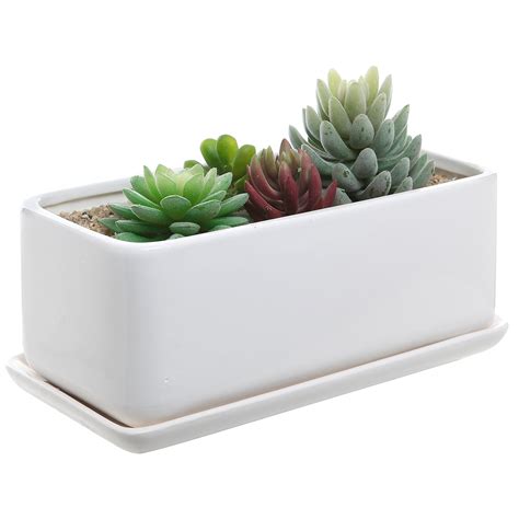 10 Inch Rectangular Modern Minimalist White Ceramic Succulent Planter