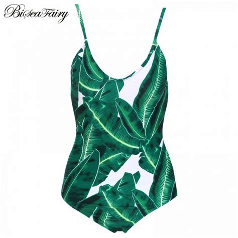 2016 Sexy One Piece Swimsuit Women Swimwear Green Leaf Bodysuit Bandage Cut Out Summer Beach