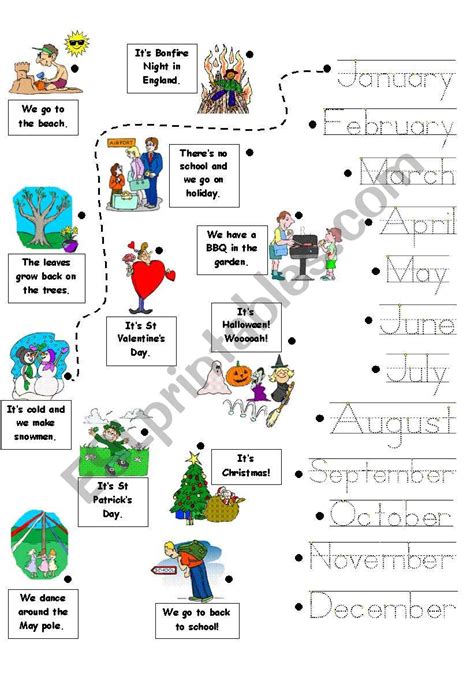 Months Of The Year Trace And Match Esl Worksheet By Elowe