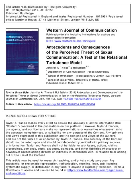 Pdf Antecedents And Consequences Of The Perceived Threat Of Sexual Communication A Test Of