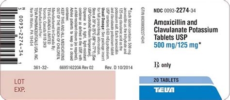 Amoxclav Pot 500 125mg Tab 20 Teva Pharmaceuticals Usa