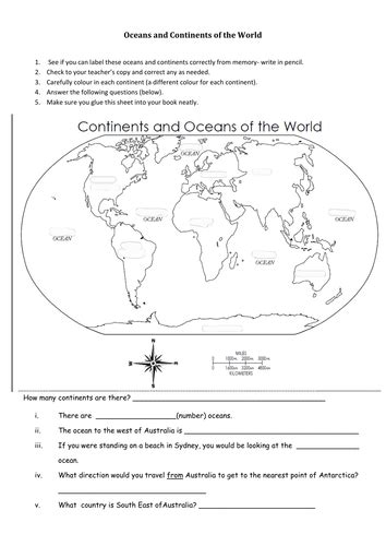 Oceans And Continents Worksheet Teaching Resources