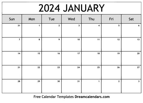 Jan 2024 Calendar 2024 Calendar Printable