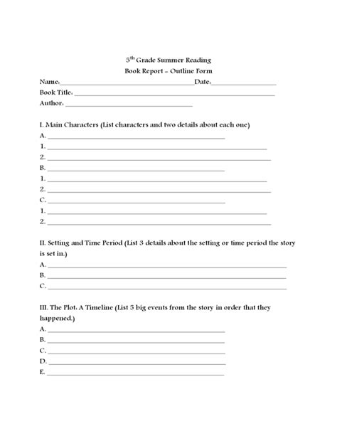 Summer Reading Book Report Free Download