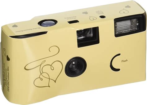 Weddingstar Disposable Cameras With Flash Cream And Gold Hearts Design