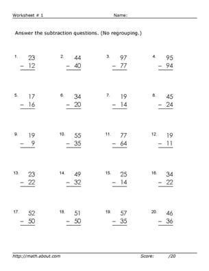 This pdf contains a nice mix of problems, with some requiring students to borrow only once for some and twice for others. Worksheets to Practice Two-Digit Subtraction Without ...