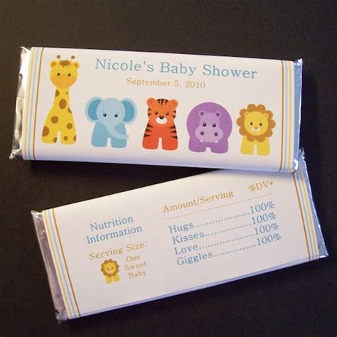 Personalized Baby Shower Candy Bar Wrappers Zoo Animals Set