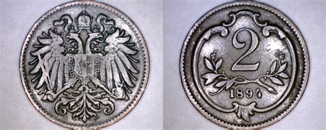 1894 Austrian 2 Heller World Coin Austria