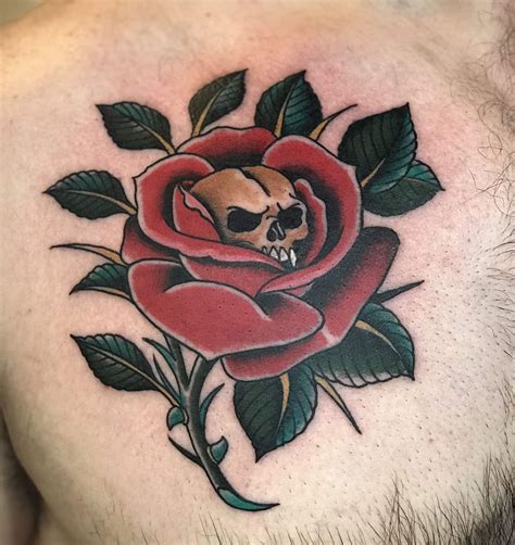 Chest Flowers Skull Traditionalamericana Tattoo Slave To The Needle