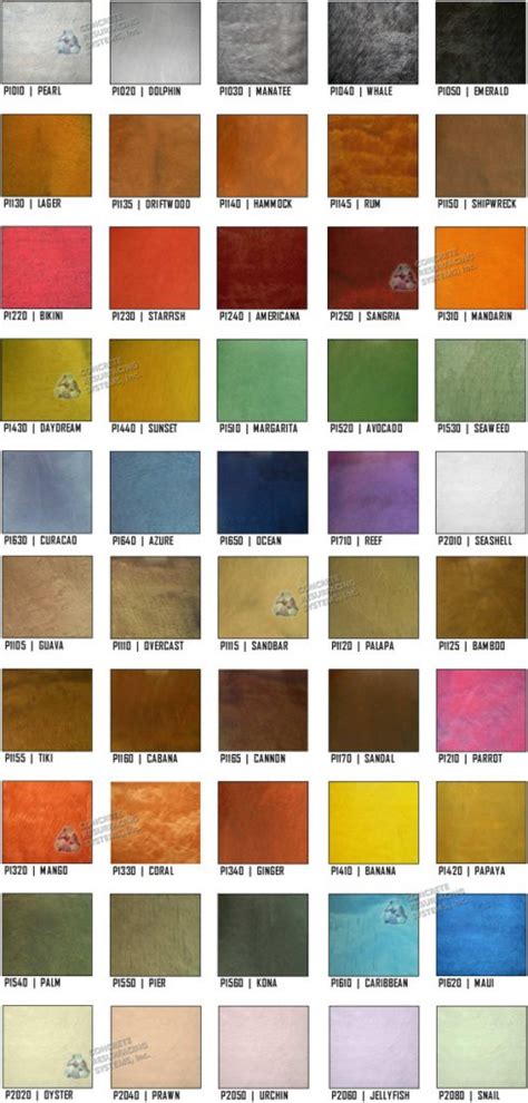 Floor Coating Color Charts Concrete Resurfacing Systems