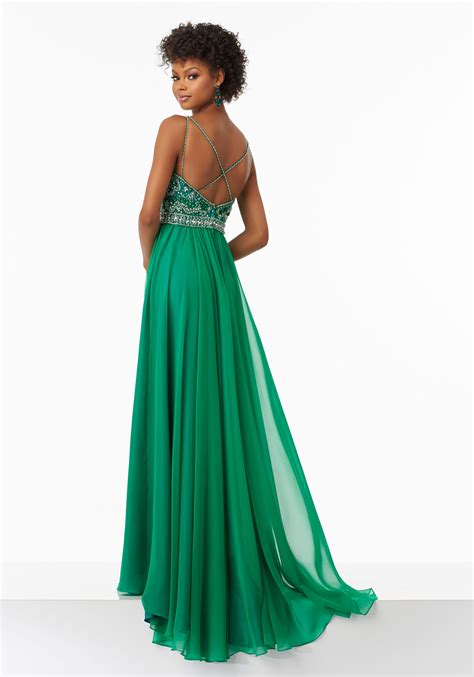 Flowy Chiffon Prom Dress With Beaded Bodice Morilee