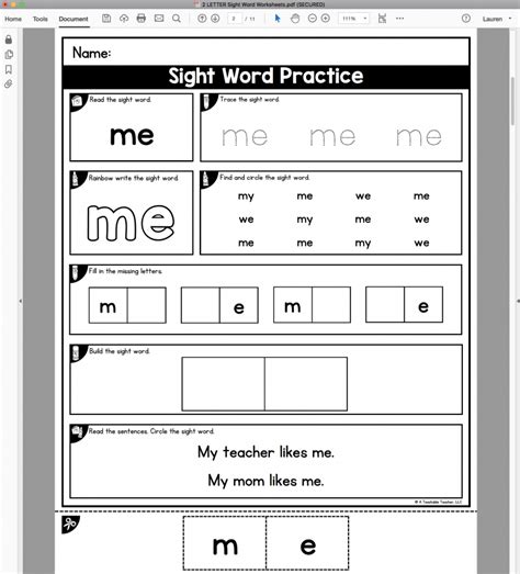 Editable Sight Word Worksheets A Teachable Teacher