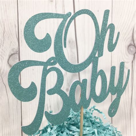 Oh Baby Cake Topper Glitter Aqua Large Cutout 4 Stick Oh Baby