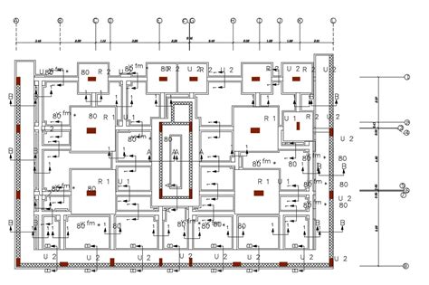 Column Footing Foundation Plan With Centre Line Dwg File Cadbull