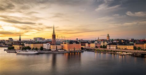 Download City Sunset Evening River Sweden Man Made Stockholm 4k Ultra