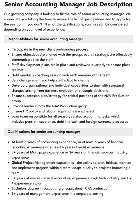 Senior Accounting Manager Job Description Velvet Jobs