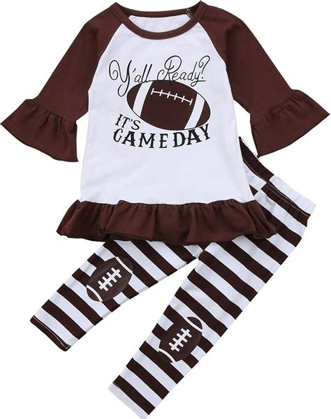 Little Girl Football Clothes Ruffles Dress Tops Striped