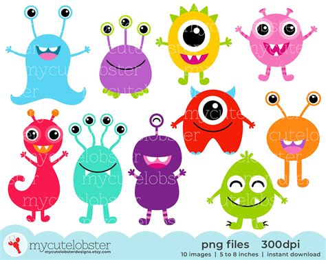 Monsters Clipart Set Clip Art Set Of Cute Monsters Etsy Uk