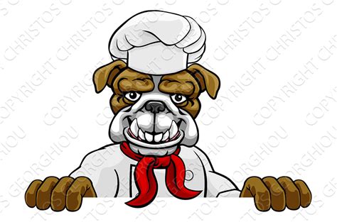 Bulldog Chef Mascot Sign Cartoon Photoshop Graphics ~ Creative Market