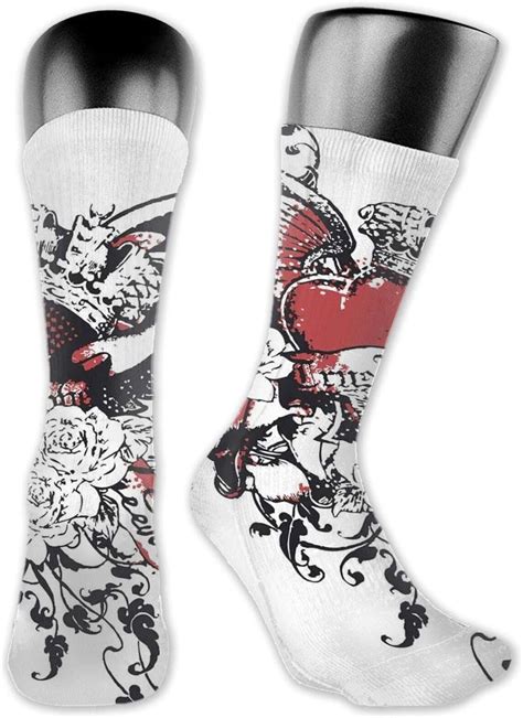 Dhnkw Socks Compression Medium Calf Crew Socktattoo Style Heart Crown