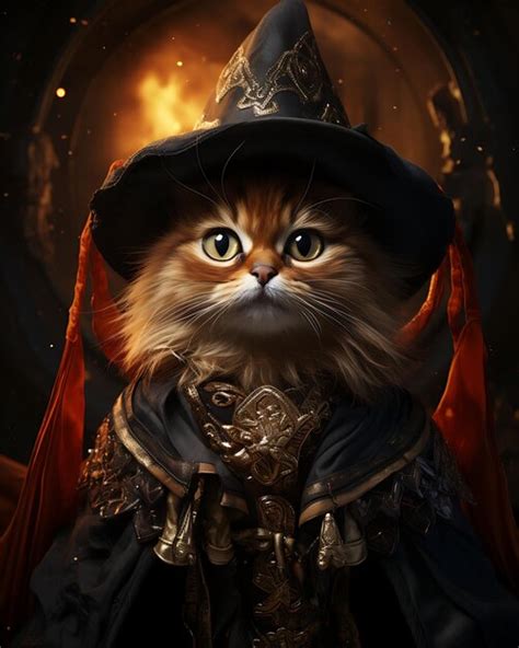 Premium Ai Image Portrait Of Abyssinian Cat Wearing A Witchs Hat And
