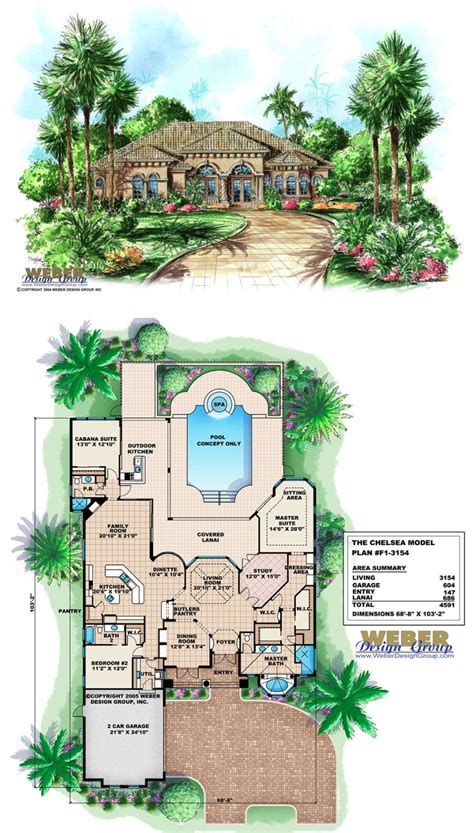 F1 3154 Chelsea Waterfront House Plan 3 Bedrooms 3 Baths 2 Car