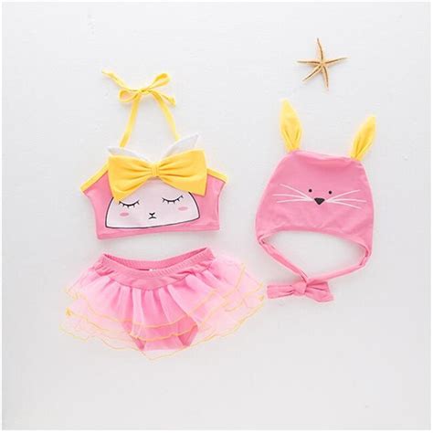Baby Girls Swimsuit 3pcs Topsunderwearhat Rabbit Ear Toddler Bow Lace