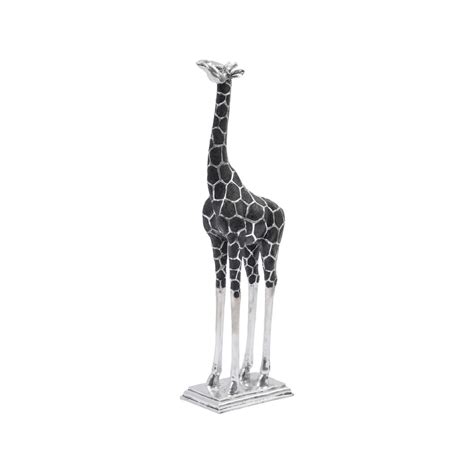 Tall Silver and Black Head Forward Giraffe Sculpture - Home Living