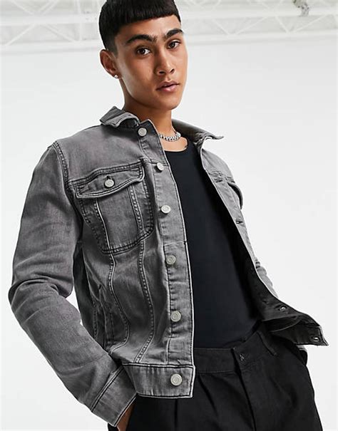 Asos Design Skinny Denim Jacket In Grey Asos