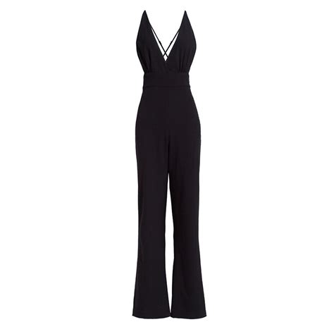 Sisjuly Backless Jumpsuits Women Deep V Neck Spaghetti Strap Long Bell Bottoms Rompers Lady