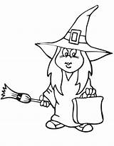 Witch Coloring Pages Kids Trick Halloween Witches Treater Cartoon Clipart Color Clip Kid Cliparts Printable Broom Room Kleurplaat Library Cat sketch template