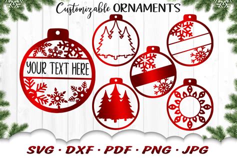 Customizable Christmas Ornament SVG DXF Cut Files Bundle (1032658
