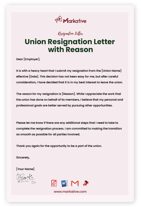 How To Write A Union Resignation Letter 5 Free Samples Markative