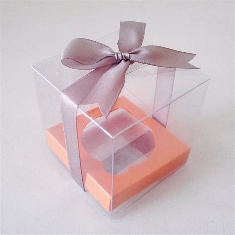 Caja De Acetato Individual Para Cupcakes Con Moño Gris Y Base Naranja