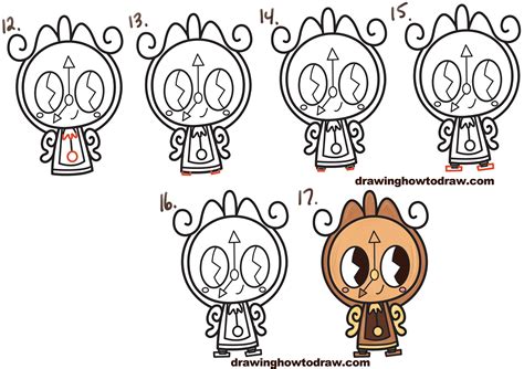 How To Draw Cute Kawaii Chibi Cogsworth The Clock From Beauty And The