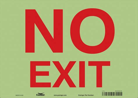 Condor Safety Sign No Exit Sign Header No Header Glow Vinyl 10 In X