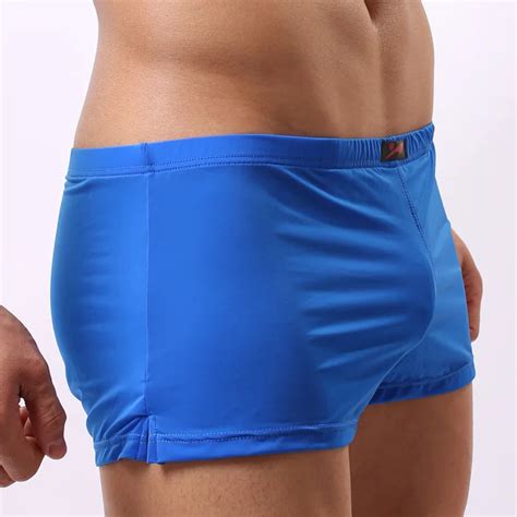 Sexy Men Plus Size U Convex Pouch Shorts Milk Ice Silk Pocket G Strings Jocks Straps Inside